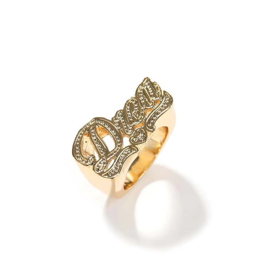Hiisees personalized custom name ring with gold-plated brass, zircon cluster detail, and constellation-inspired design