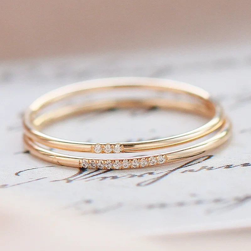 Кольцо THREE 14K Gold Field Zircon в минималистичном золотом стиле для повседневных и вечерних образов